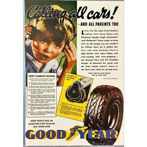 Good Year "New Double Eagle Airwheels and LifeGuard Tubes" Vintage Print Ad 1936